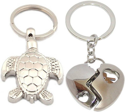 MGP FASHION Beautiful Design Couple Hiding Inside Heart Romantic With Cartoon Turtle Or Tortoise Animal Dairy shape Full Metal Party Gift Girl Boy Friend Keyring Combo Key Chain