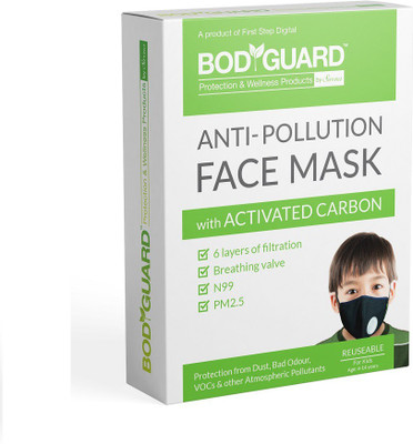 

Bodyguard Reusable Anti Pollution Face Mask with Activated Carbon, N99 + PM2.5 for Kids Pack of - 1 Mask