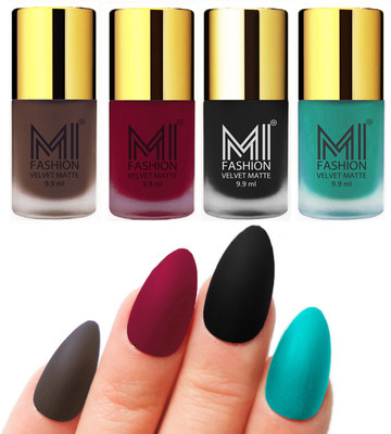 

MI Fashion Premium Quality Dull Velvet Matte Nail Polish Duo Pont Flat Brush Exclusive Combo Coffee,Mauve,Black,Sky Blue(Pack of 4)