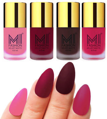 

MI Fashion Premium Quality Dull Velvet Matte Nail Polish Duo Pont Flat Brush Exclusive Combo Baby Pink,Mauve,Wine,Pink(Pack of 4)