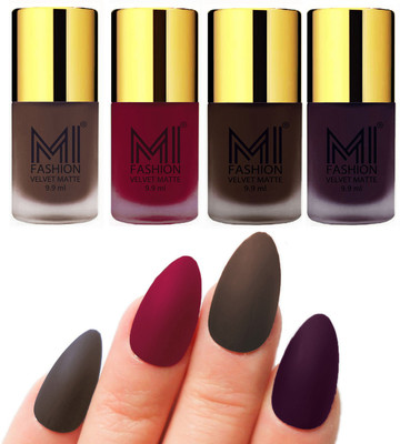 

MI Fashion Premium Quality Dull Velvet Matte Nail Polish Duo Pont Flat Brush Exclusive Combo Coffee,Mauve,Dark Brown,DARK PURPLE(Pack of 4)