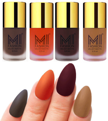 

MI Fashion Premium Quality Dull Velvet Matte Nail Polish Duo Pont Flat Brush Exclusive Combo Coffee,Orange,Wine,Dark Nude(Pack of 4)