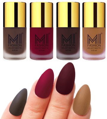 

MI Fashion Premium Quality Dull Velvet Matte Nail Polish Duo Pont Flat Brush Exclusive Combo Coffee,Mauve,Wine,Dark Nude(Pack of 4)