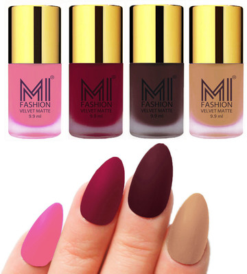 

MI Fashion Premium Quality Dull Velvet Matte Nail Polish Duo Pont Flat Brush Exclusive Combo Baby Pink,Mauve,Wine,Nude(Pack of 4)