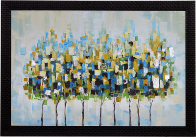 eCraftIndia Abstract Trees Satin Matt Texture UV Art Ink 14 inch x 10 inch Painting(With Frame)