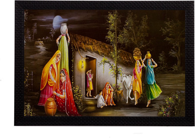 eCraftIndia Village Lady Working View Satin Matt Texture UV Art Ink 14 inch x 20 inch Painting(With Frame)