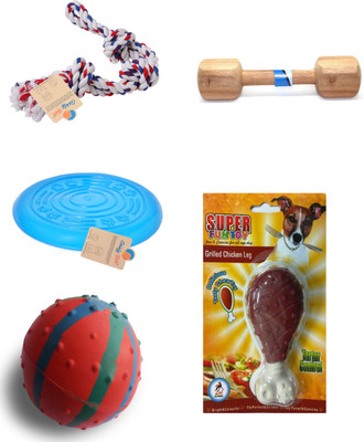 

Goofy Tails Natural Rubber & Cotton Dog Chew Gaint Dog Combo Rubber Chew Toy For Dog