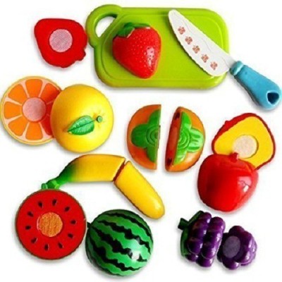 ZZ ZONEX Realistic Sliceable 8 Pcs Fruits and Vegetables Cutting Play Toy Set, Can Be Cut in 2 Parts,