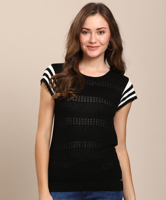 van-heusen-casual-cap-sleeve-self-design-women-black-top
