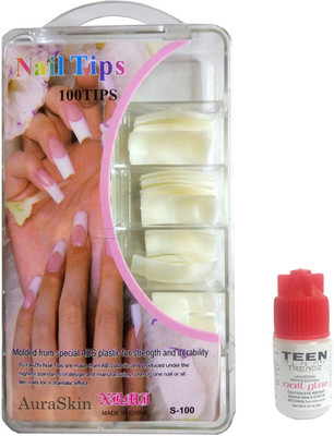 

AuraSkin acrylic artificial shining fake nails french manicure Nail Glue french nails yellowish white OFF WHITE(Pack of 100)