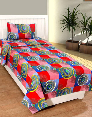 Maya's 140 TC Polycotton Single Self Design Flat Bedsheet(Pack of 1, Multicolor)