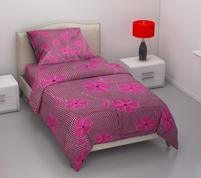 Lakshika decor homes 144 TC Microfiber Single Printed Fitted & Flat Bedsheet(Pack of 1, Pink)