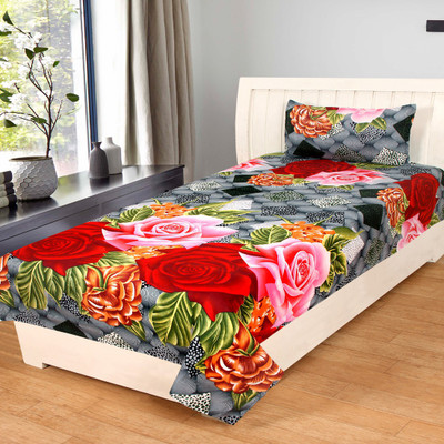 Lakshika decor homes 144 TC Microfiber Single Printed Fitted & Flat Bedsheet(Pack of 1, Red)