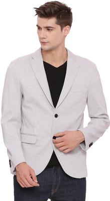 BASICS Self Design Single Breasted Casual Men Blazer(Grey)