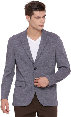 BASICS Self Design Single Breasted Casual Men Blazer(Dark Blue)