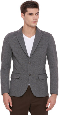 BASICS Self Design Single Breasted Casual Men Blazer(Grey)