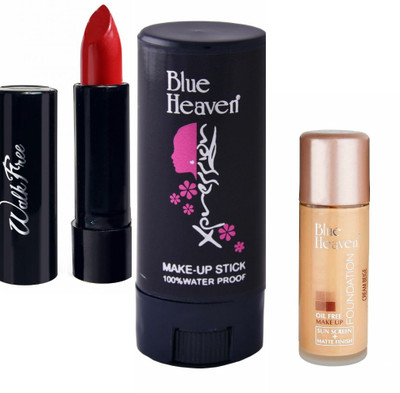 

Blue Heaven LIPSTICK WALK FREE , OIL FREE FOUNDATION, MAKE UP STICK(Set of 3)