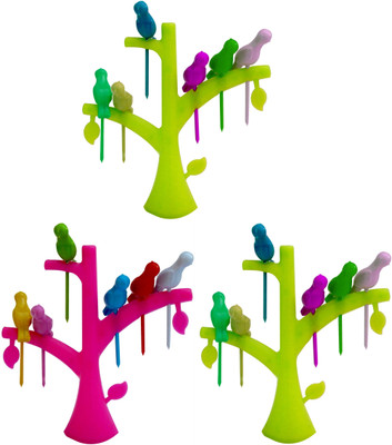 LooMantha 3Pc Bird Fork Disposable Plastic Fruit Fork Set(Pack of 3)