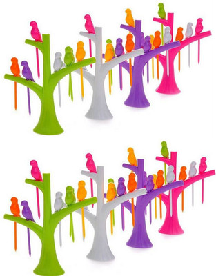 LooMantha 8Pc Bird Fork Disposable Plastic Fruit Fork Set(Pack of 8)