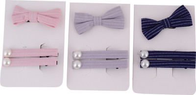 

CRYA STRIPED HAIR CLIP AND BAND SET 3 PCS( GREY DARK BLUE PINK) Hair Band(Multicolor)