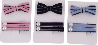 

CRYA DOTTED STRIPE HAIR CLIP AND BAND SET 3 PCS( PINK LIGHT BLUE BLACK) Hair Band(Multicolor)