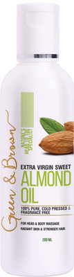 

Green & Brown Sweet Almond Oil Cold Pressed and Pure 200 Ml for Hair, Skin & Face Hair Oil(0.2 L)