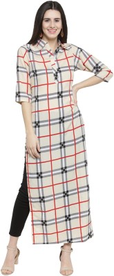 Sayesha Women Checkered Straight Kurta(Beige)