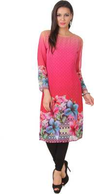 Fasense Women Printed Straight Kurta(Pink)