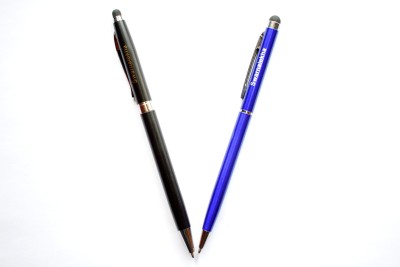 Swarnalekha Stylus Pen 2 Pieces Blue & Black, Soft Touch Screen for Android Smart Mobile Phones Tablets iPads iPhones, Twist Metal Multi-function Pen(Pack of 2, Blue)