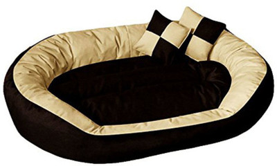 

Hiputee Soft Velvet Reversible Oval Shape With Extra Long Pillow Dog/Cat/Pet Medium M Pet Bed(Brown, Cream)