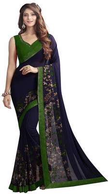 Dhandai Fashion Printed Bollywood Georgette Saree(Dark Blue)