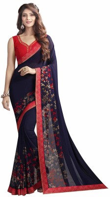 Dhandai Fashion Printed Bollywood Georgette Saree(Blue)