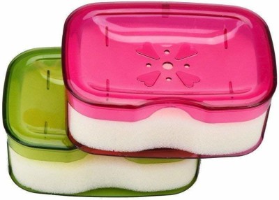 

BEGMY Plastic Sponge Breating Soap Holder Box Drain Soap Dish (Set Of 2)(Multicolor)