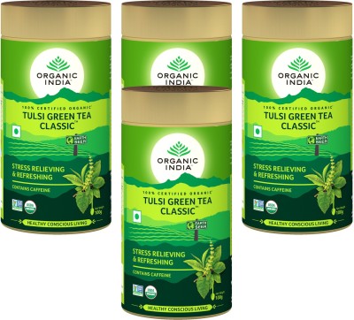 ORGANIC INDIA Tulsi Green Tea Classic 100 GM Tin- (Pack Of 4) Tulsi Green Tea Drum(4 x 100 g)