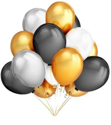 BashNSplash Solid Golden Gold Sil Balloon(Silver, Gold, Black, Pack of 30)