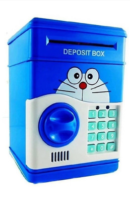 Stylin Doraemon Safety ATM For Kids With Smart, Sound, Light, Number Lock And Electronic System Coin Bank(Blue)