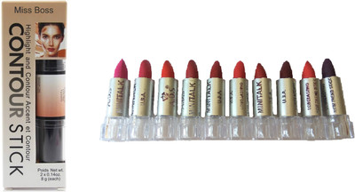 

Miss Boss set of 10 balm, matte,longlasting lipstick, kb contour stick 2in1 Concealer combo(Set of 2)