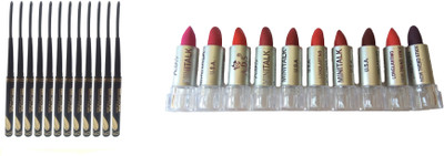

Miss Boss set of 10 balm, matte,longlasting lipstick, Perfect-Waterproof-Eyeliner-Black-Packof-12pcs 2.5 g (Black) combo(Set of 2)