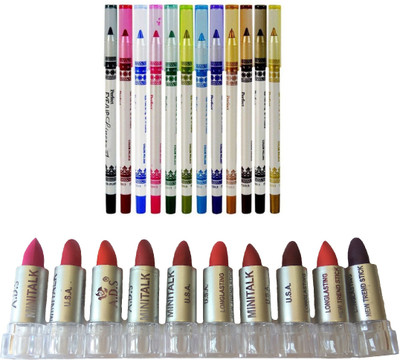 

Miss Boss set of 10 balm, matte,longlasting lipstick, mn Now- Perfect Eye/Lip Liner Pencil Pack of 12 combo(Set of 2)