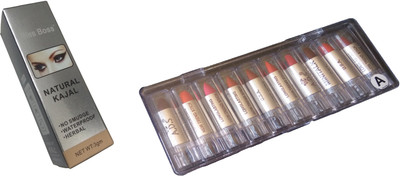 

Miss Boss set of 10 balm, matte,longlasting lipstick, Natural longlasting Kajal Pack of 1-SGP 3 g (Black) combo(Set of 2)