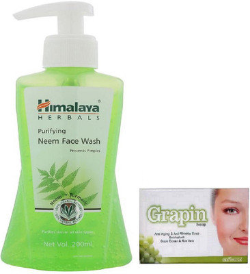 

Himalaya Purifying Neem Face Wash 200ml & Grapin Anti-Aging and Anti Wrinkle Soap(Set of 2)