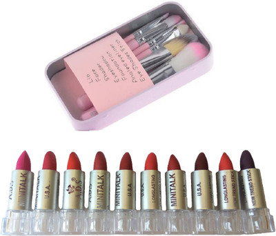 

Miss Boss set of 10 balm, matte,longlasting lipstick, hk 7 black brush combo(Set of 17)