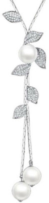 YELLOW CHIMES Crystal Leaves Long Chain Silver Plated and Pearl Pendant Silver Pearl Alloy Pendant