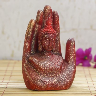 eCraftIndia Sparkle Red Handcrafted Palm Buddha Decorative Showpiece  -  16 cm(Polyresin, Maroon)