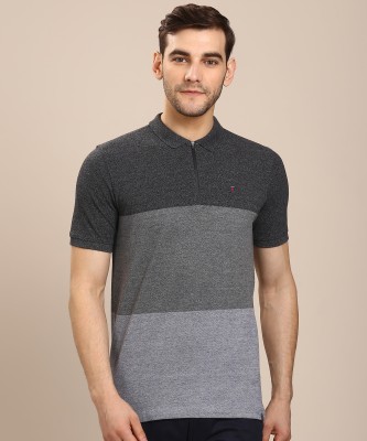 Louis Philippe Jeans Self Design Men Polo Neck Grey T-Shirt