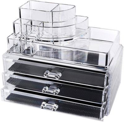 Kurtzy Make Up Cosmetic Organizer Holder Vanity Jewellery Box Cosmetics organizer Vanity Box(Transparent)