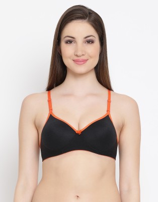 Clovia Cotton Padded Non-Wired T-Shirt Bra With Detachable Straps Women T-Shirt Lightly Padded Bra(Black)