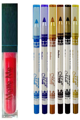 

Rtb Combo of 1 Red Matte Me lip gloss with 2nd Gen eyeliner / lipliner pack of 6(Set of 7)