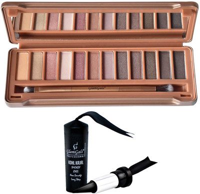 

GlamGals Multicolor Eyeshadow Multicolor with Kohl Kajal Smokey & Dark Black(Set of 2)