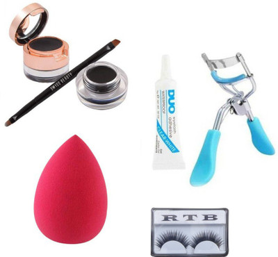 

Rtb SwissBeauty Eyeliner and Eyebrow Gel with Eyelash Glue, Eyelash, Eyelash Curler and Beauty Blender(Set of 5)